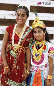 Kids dressed as Radha and krishna during competition on the day of Sri Krishna Janmastami .